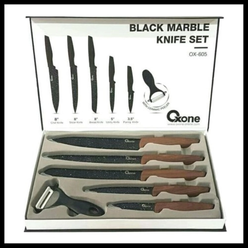 Product image Mumtazqu Store - Oxone Set Pisau / Knife Set Black Marble 6 Pcs (OX-605) 2000 Hitam