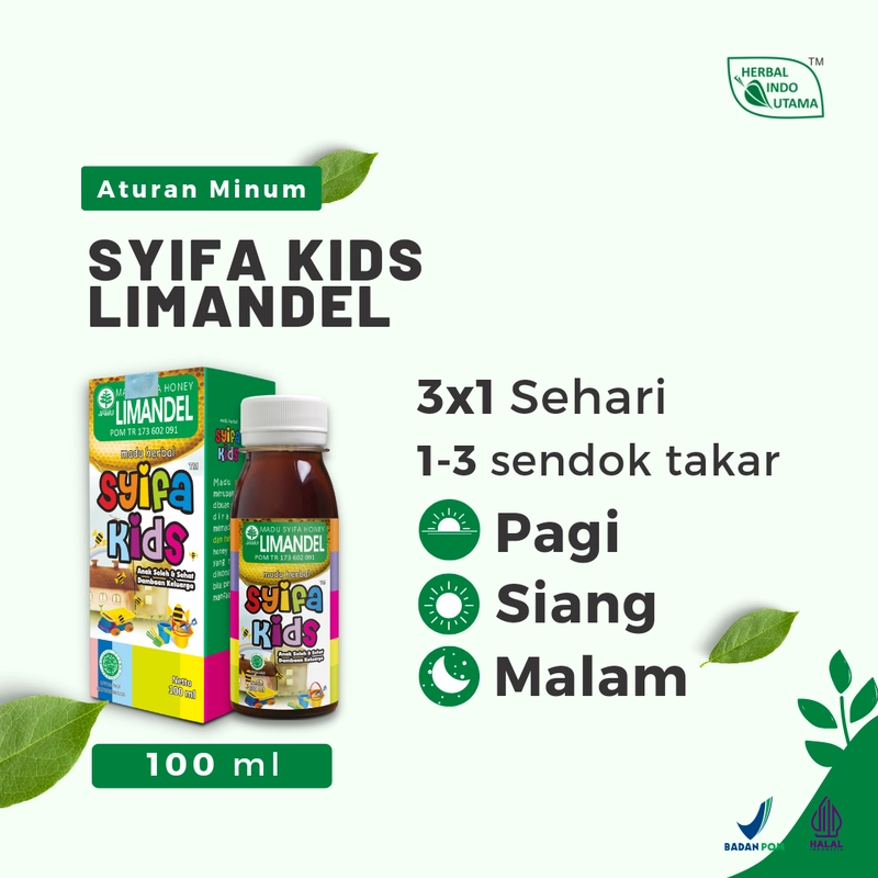 Product image Herbal Indo Utama - Madu Anak Syifa Kids LIMANDEL Mencegah dan Mengobati Radang Amandel 100 ml 1 Botol 100 ML Madu Anak