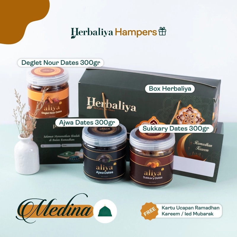 Product image Aliya - Hampers Box Exclusive Herbaliya Kurma Premium Mix (Kurma Ajwa Kurma Sukari Kurma Tunis) 1000g Original