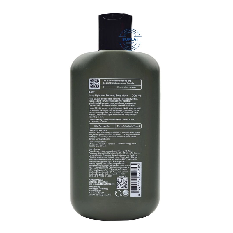 Product image SUPLAI SHOP - Sabun Mandi Cair Kahf Relaxing and Acne Fight Body Wash Kemasan 200 ml