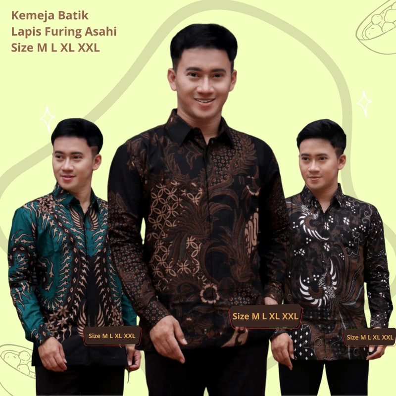 Product image Rambe Batik Indonesia - Batik Kemeja Berlapis Furing KBF06 Kemeja Batik Lengan Panjang Bahan Katun ORI Berlapis Furing Asah Size M Motif A