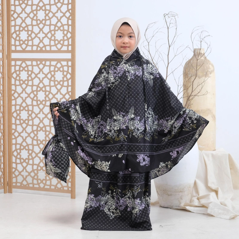 Product image qaydstoreid - Beli 1 Gratis 1 Mukena Anak 2in1 Katun Premium airin anak airin hitam