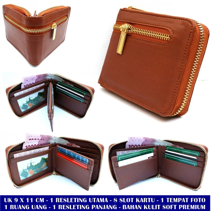Product image Lanc Fashion - Dompet Leather Italys Kartu Pria Resleting Slim WARNA BROWN