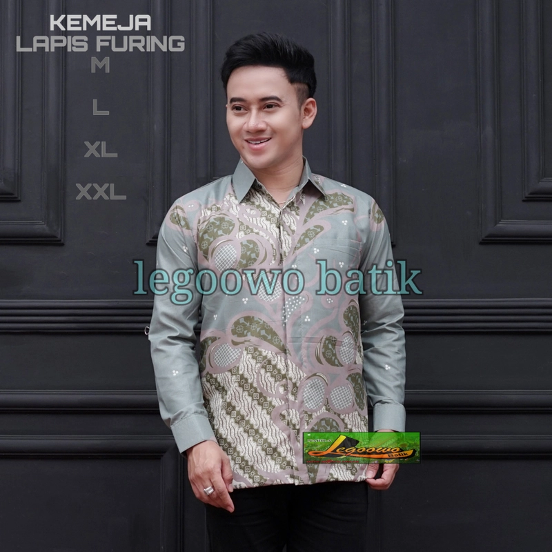 Product image legowo batik - Kemeja batik lapis furing warna sage M Hijau kombinasi