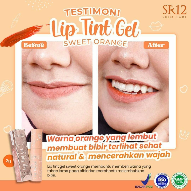 Product image SR12 Liptint Gel Sweet Orange Natural Finish Melembabkan Dan Menutrisi Bibir 2g Sweet Orange