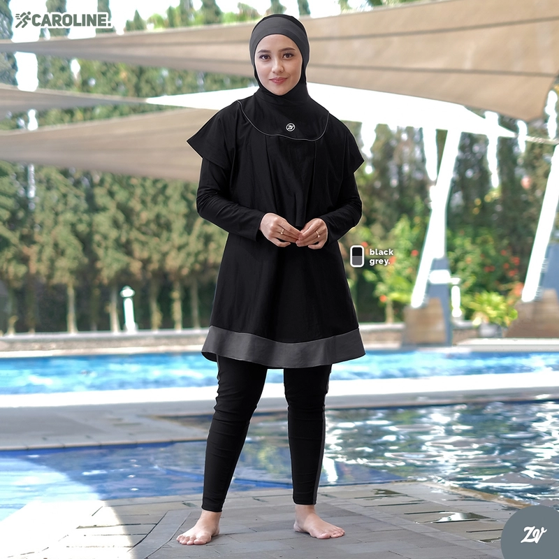 Product image Zaneva Hijab - Caroline Swimwear Setelan Renang Muslimah Syari Atas Bawah STANDAR BLACK X GREY