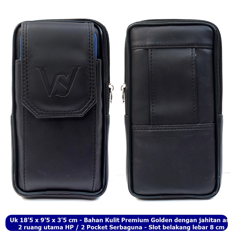 Product image Lanc Fashion - Dompet Kulit Emperor HP Kombinasi Pinggang 2 Ruang Emboss Black big size Warna Hitam
