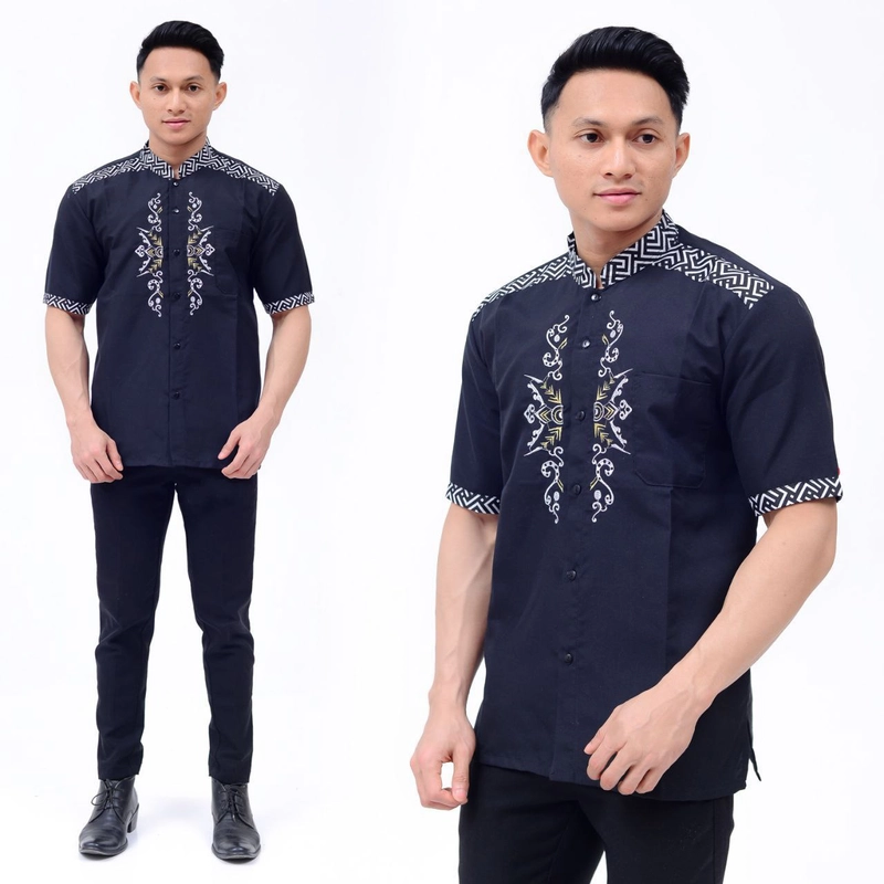 Product image Batik Alfin - Baju koko bordir kombinasi batik model terbaru bagus M Hitam