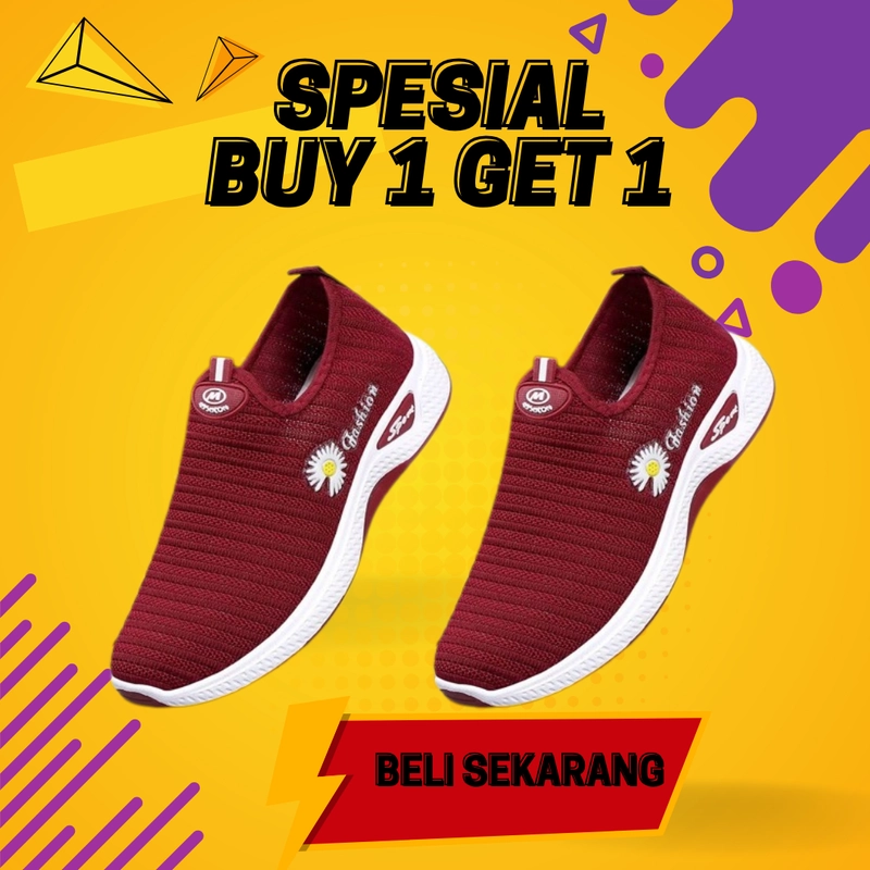 Product image Koekita - Buy 1 Get 1 Sepatu Slip On Wanita Fashion Bunga IMP-03 40 MARON