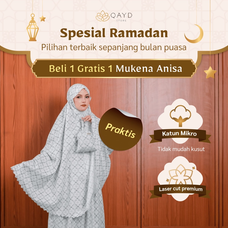 Product image qaydstoreid - Beli 1 Gratis 1 Mukena Anisa laser Cut premium anisa white