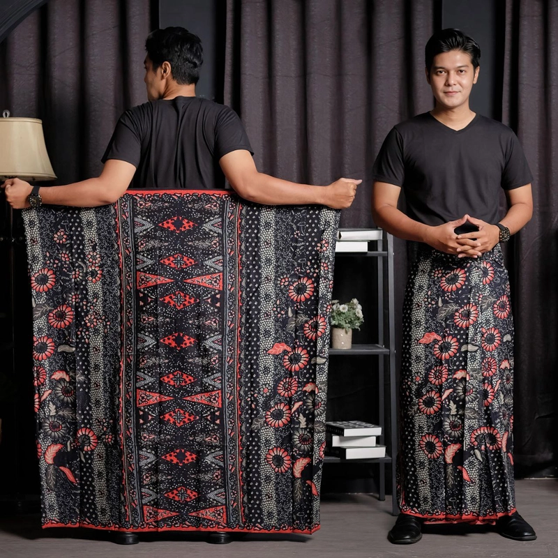 Product image Batik Alfin - Sarung batik pria dewasa motif Bunga modern terbaru nyaman di pakai sarung dewasa bagus banget Sarung dewasa Sarung hitam