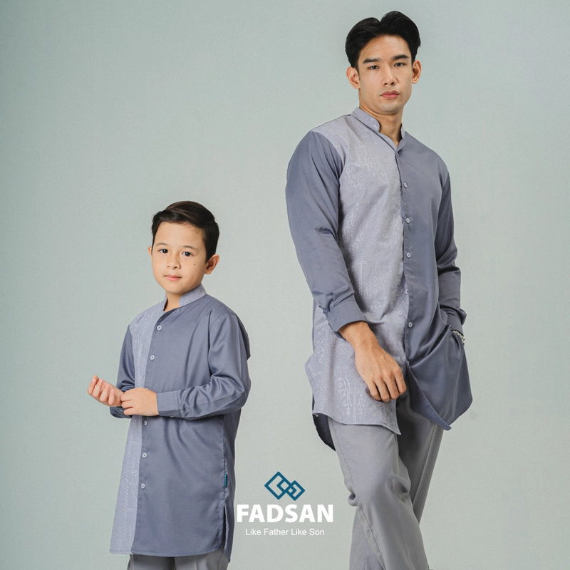 Product image FADSAN - Koko Kurta Bordir Ayah & Anak Lengan Panjang Warna Grey - Kashmir Series SIZE ANAK XS KASHMIR GREY