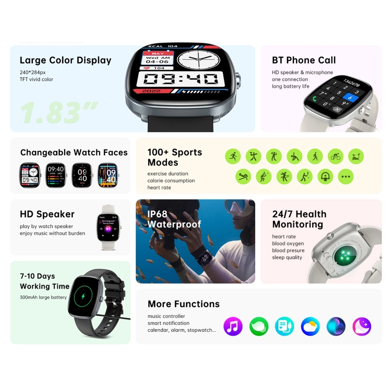 Product image Mitimes - Mitimes Smart Watch S5 Bluetooth Phone Call 1.83 Inch Black
