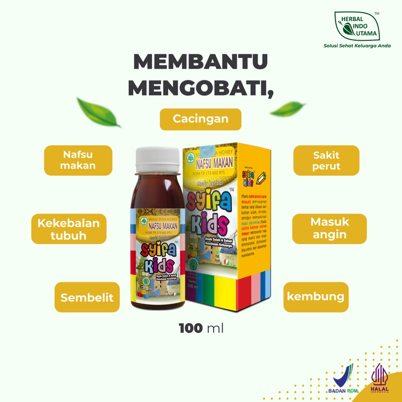 Product image Herbal Indo Utama - Madu Anak Syifa Kids NAFSU MAKAN Tingkatkan Nafsu Makan Anak 100 ml 1 Botol 100 ML Madu Anak