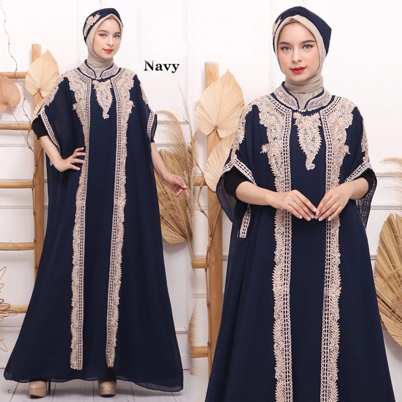 Product image astro - kaftan gamis wanita KIRAO realpict L fit to xl NAVY