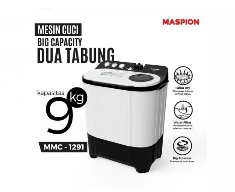 Product image UTAMAMEGA - Maspion Mesin Cuci 2 Tabung 9 Kg MMC-1291 Type MMC-1291