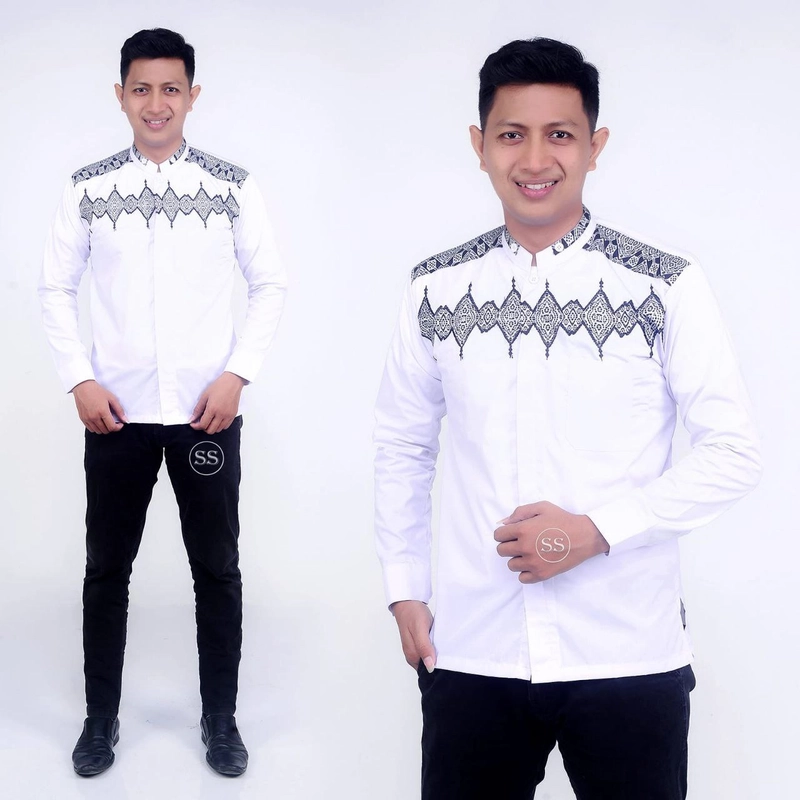 Product image Batik Alfin - Baju koko Batik kombinasi Bordir model terbaru keren banget koko dewasa L Koko putih