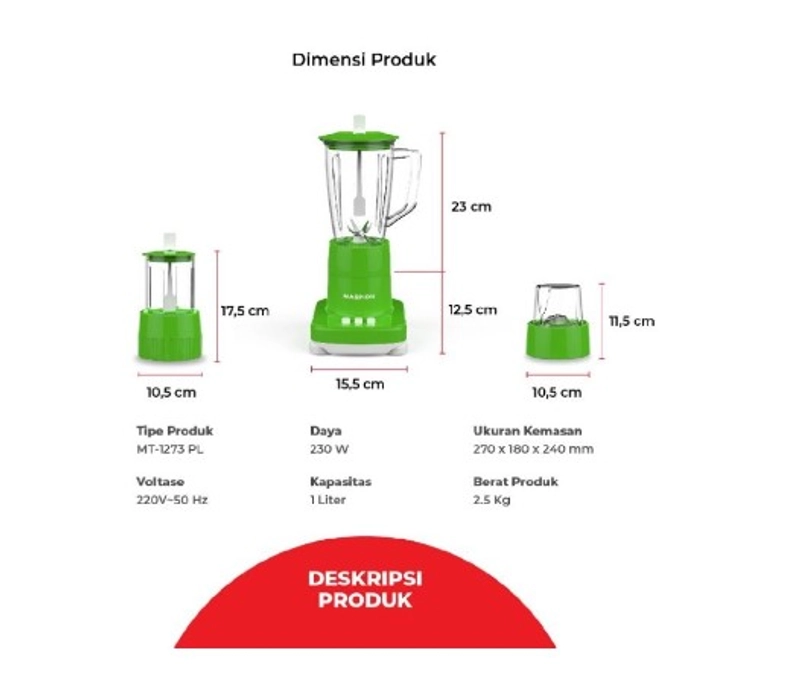 Product image UTAMAMEGA - Blender Gelas Kaca Maspion Mt 1273 GL Kapasitas 1 Liter Type MT-1273 GL
