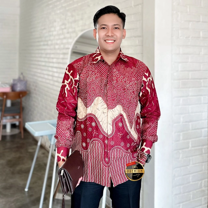 Product image Ks muslim fashion - Baju Batik Kerja Couplen Tunik Dan Kemeja Motif arofah M Kemeja arofah marun