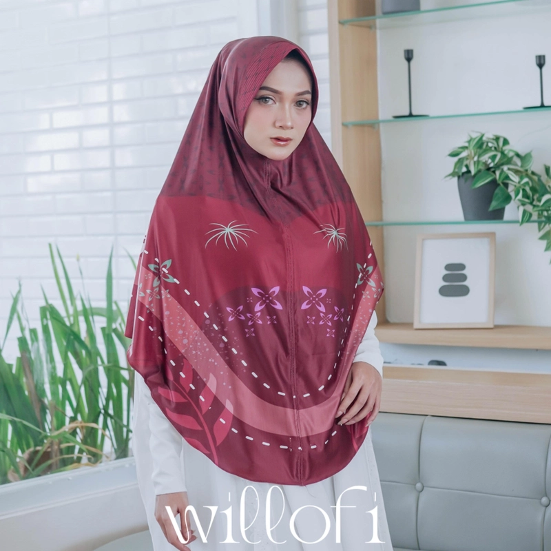 Product image Sakura Baru - [New Launching] X Willofi - Hijab Bergo Instan Daily Motif Camelia Pad Jumbo Jumbo Maroon