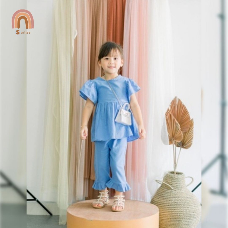 Product image Smilee - Belle Set Linen Setelan Anak Katun 2 Blue