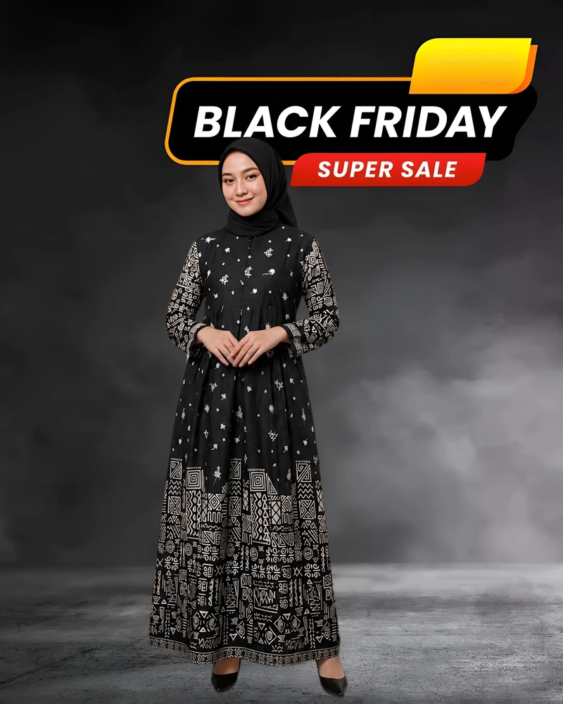 Product image Kois Batik - Gamis batik wanita modern terbaru motif amandaa Standar Hitam