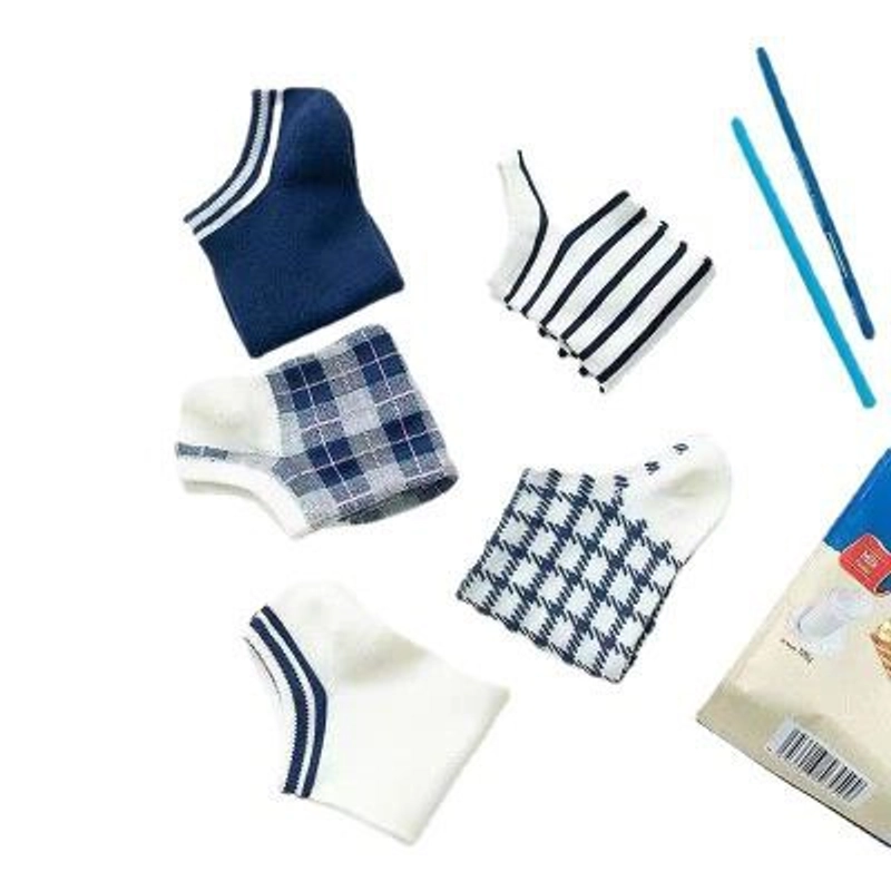 Product image Kaos Kaki Unik Motif Biru Putih Garis set isi 5 Pasang All Size Dewasa Biru Motif isi 5 pasang