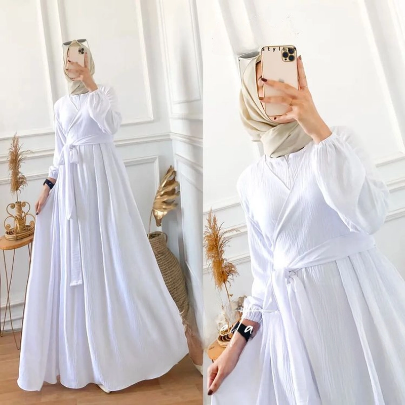 Product image diesa - Gamis Dress Maxy Aleta Variasi Saku Bahan Crinkle Premium L Putih