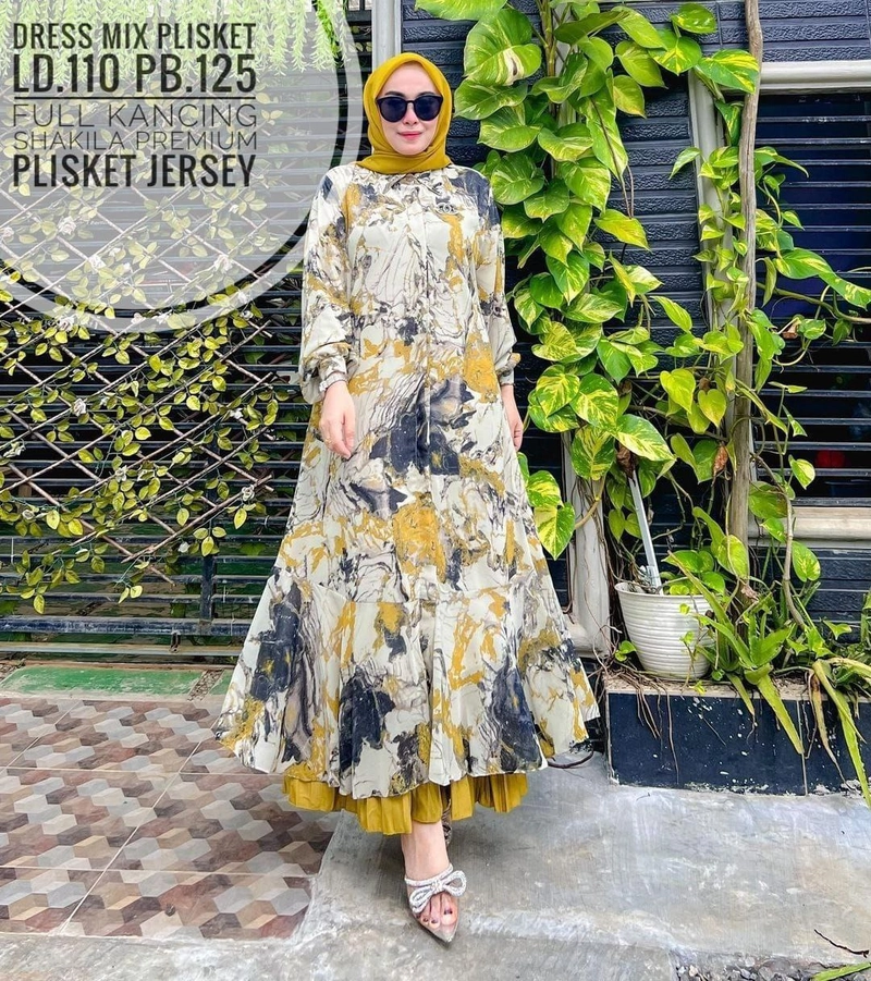 Product image Khisna collection - Dress mix rok plisket Jersey wanita terbaru Allsize Lemon