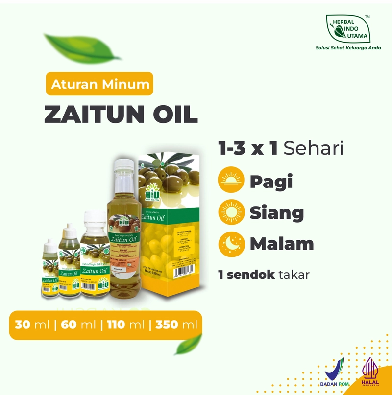 Product image Herbal Indo Utama - ZAITUN OIL Minyak Zaitun Olive Oil Minyak Sehat Berbagai Manfaat Isi 60 ML ZAITUN OIL