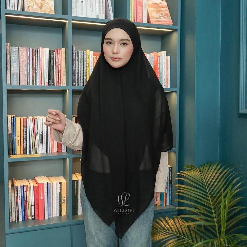 Product image Sakura Baru - Sakura Baru X Willofi - Hijab Khimar Zaina Ceruty Baby Doll Syari Instan Panjang Menutup Jumbo Hitam