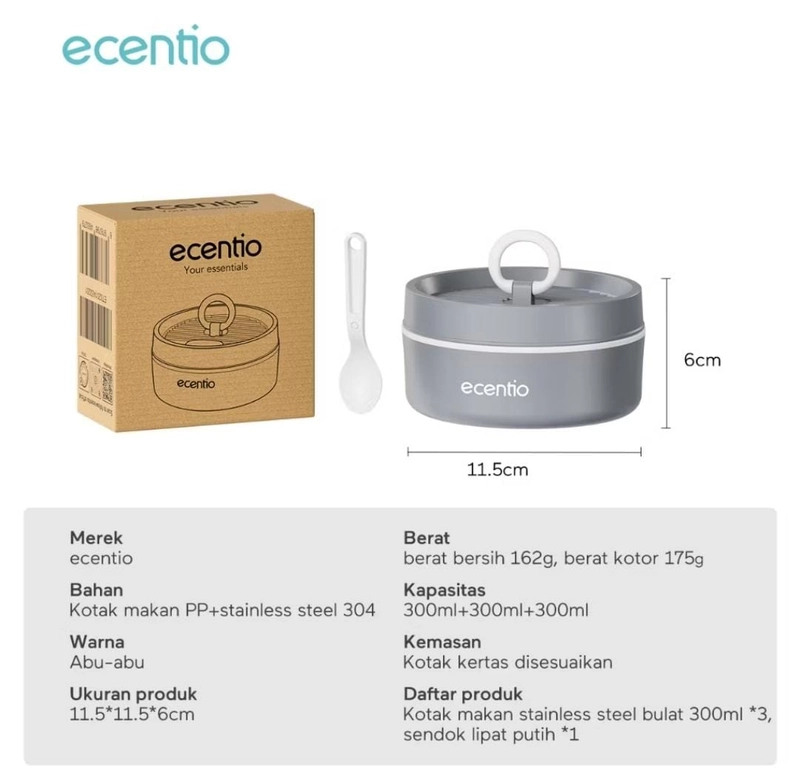 Product image Rizki Electronics - Ecentio 3pcs Kotak Makan Stainless Steel Bulat 1 pcs kotak makan Grey