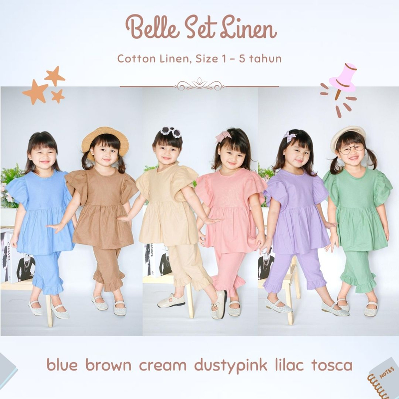 Product image Smilee - Belle Set Linen Setelan Anak Katun 2 Blue