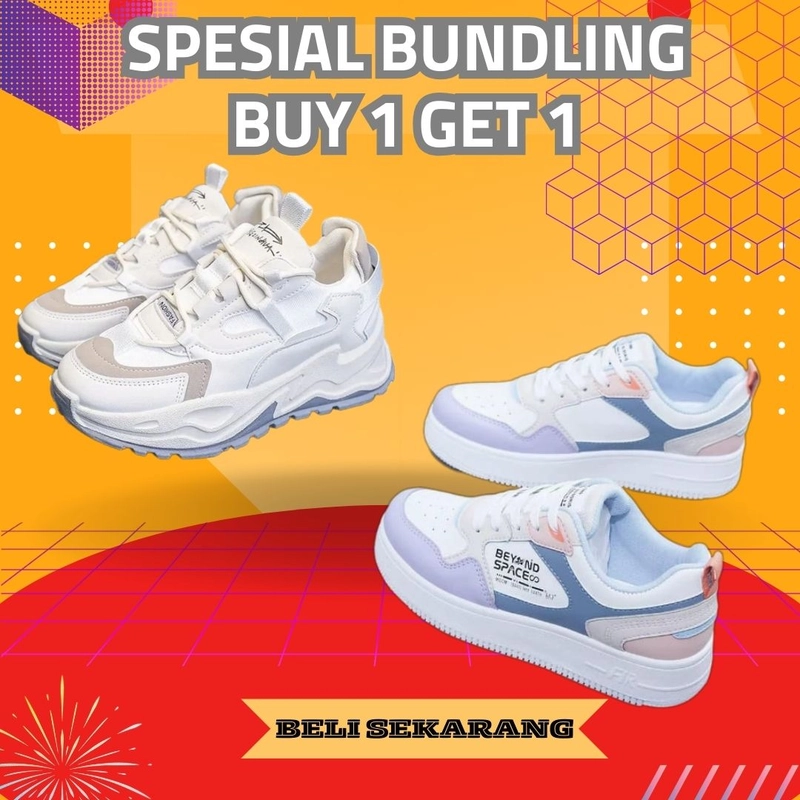Product image LUXIA - Paket Bundling Buy 1 get 1 Sepatu Kets Sneakers Wanita JN-05 & BSE-01 36 CREAM & UNGU