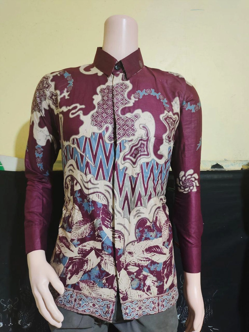 Product image Kois Batik - Gamis Batik Coupel Kemeja Bisa Dibeli Terpisah Terbaru Motif cuwanda burgundy M Kemeja cuwanda burgu