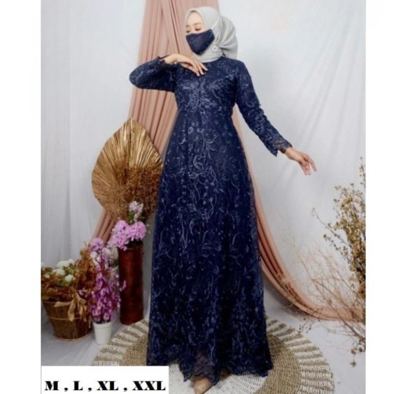 Product image Gamis Arisya Dress Full Brukat Free Masker FC S-M Navy