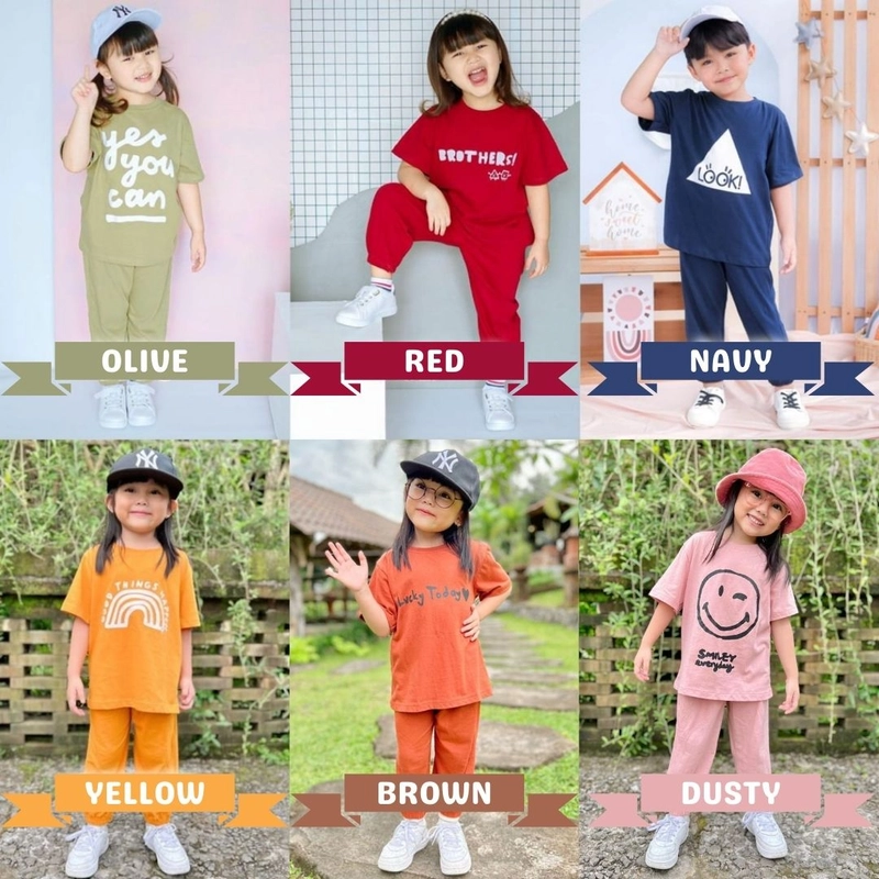 Product image Lucuna - Arra Setelan Kaos Anak Katun Unisex Cowok Cewek 1 Olive