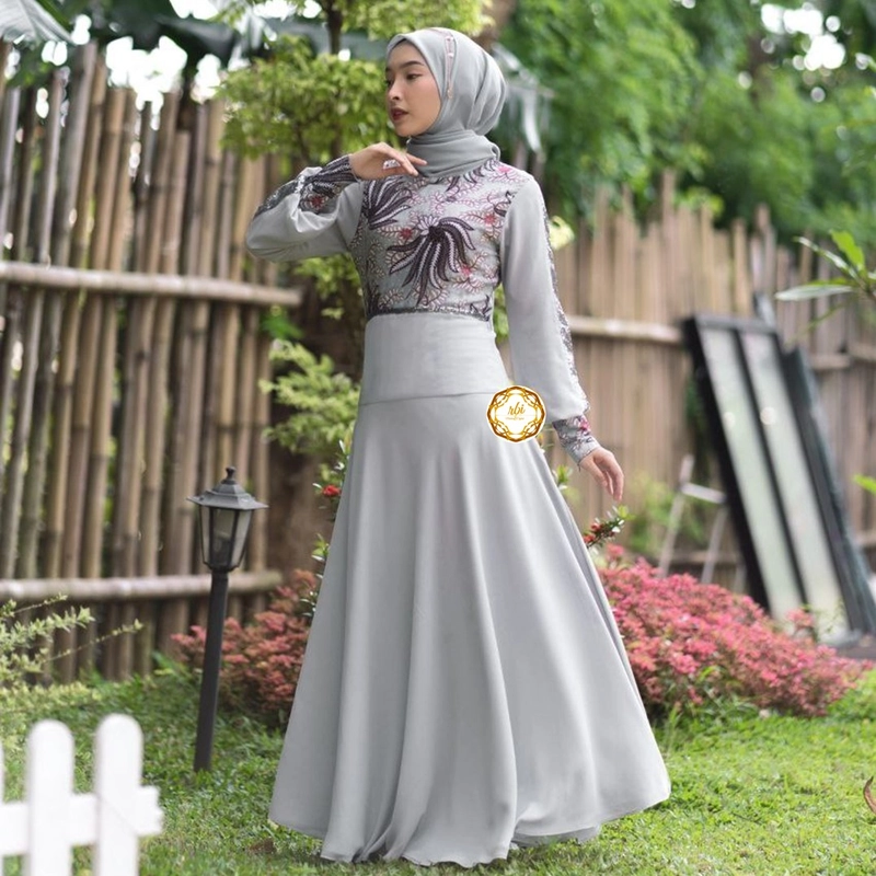 Product image Batik Couple Gamis Netty Kualitas Butik Bahan Kain Babydol Armani Premium Original Bisa Beli Pisah Kemeja Saja Size M Abu