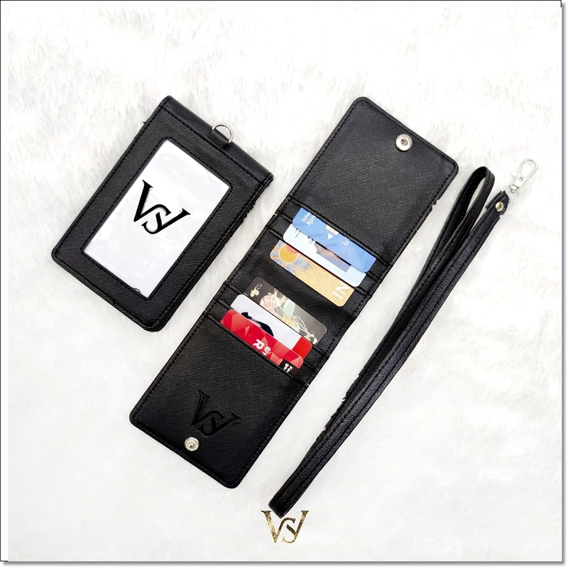 Product image Lanc Fashion - Dompet Kartu Flip ID Card Holder Bigger Plus Lanyard Full Leather Slim NEW WARNA HITAM