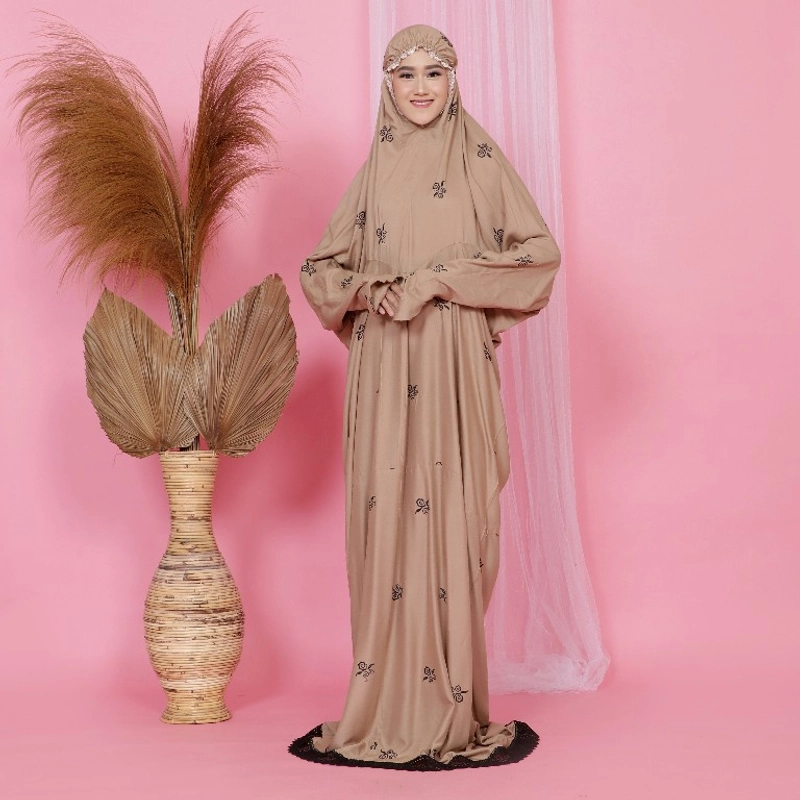 Product image Mukena Terusan Bordir Dewasa Bordir Terusan Motif Soroja allsize Mocca