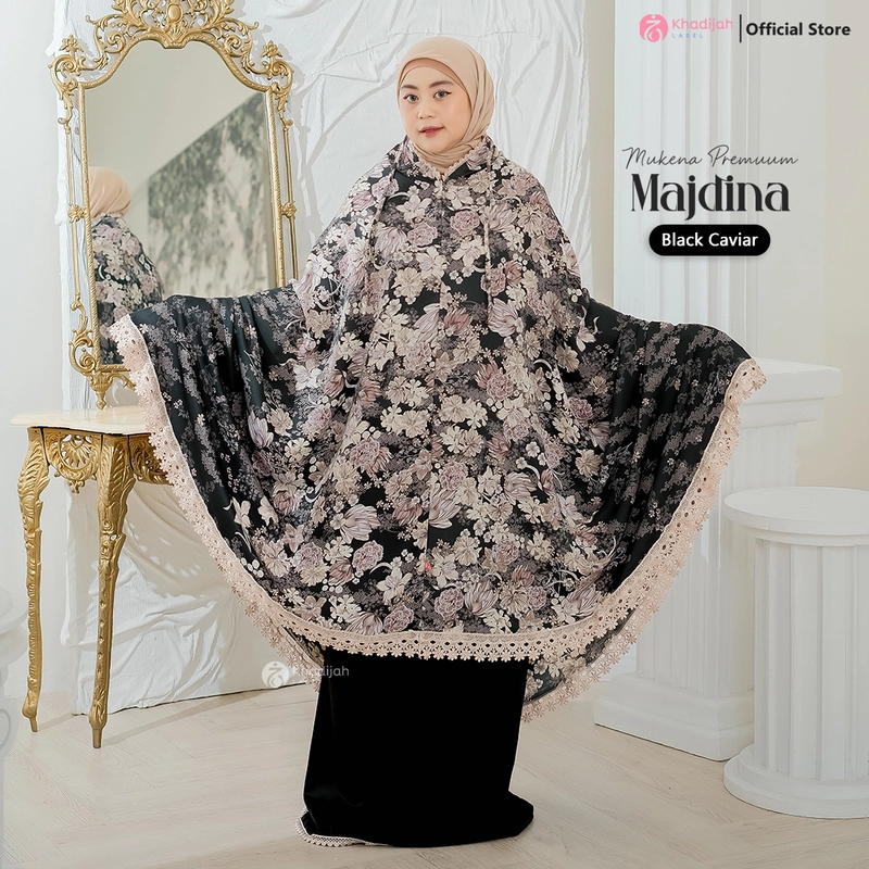 Product image KhadijahLabel - Mukena Jumbo Dewasa Terbaru Premium Renda Mewah Motif Bunga Majdina Jumbo Black Caviar