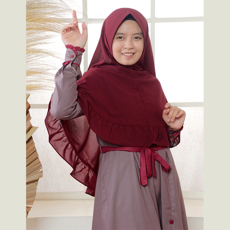 Product image MOSCOU - Baju Busana Dress Gamis Wanita Set Khimar Hijab Muslim Muslimah Syari Syar'I Remaja Ibu Busui Dewasa Simple Simpel Elegan Casual Lebaran Terbaru Kekinian Katun Toyobo Premium Adem Lembut Deep Mauve Merah Maroon Motif M Mauve Maroon