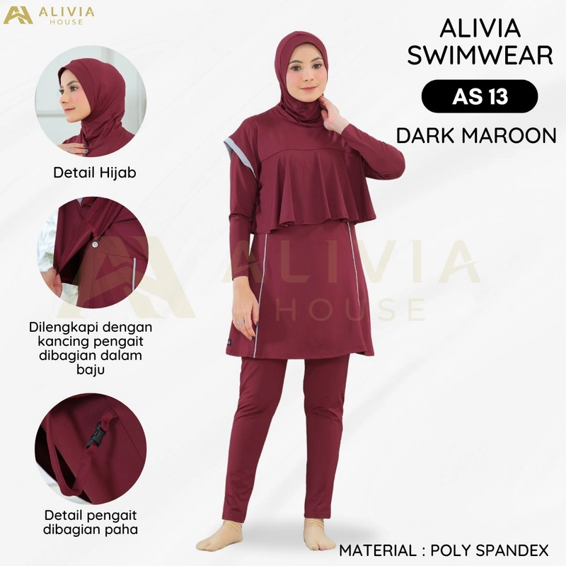 Product image Alivia House - Alivia Swimwear AS 13 - Baju renang muslimah syari Poly Spandex dewasa wanita muslim S Dark Maroon