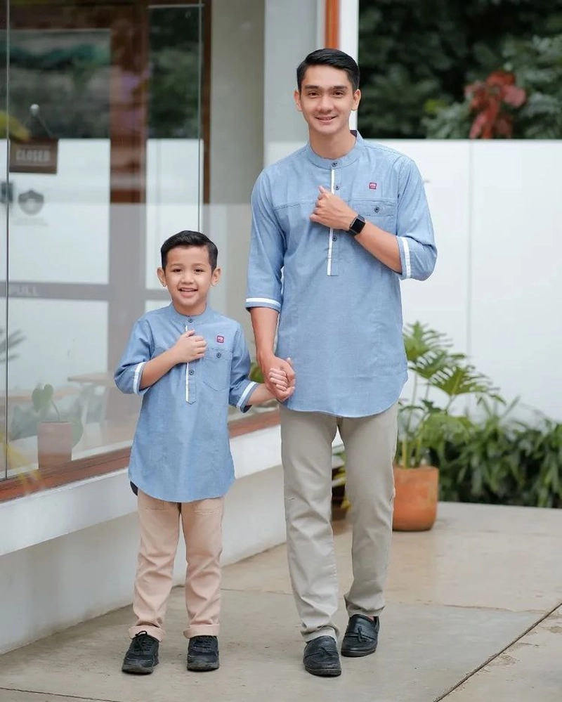 Product image Kois Batik - Baju koko muslim lengan 3 per 4 dewasa dan anak couplen keren banget M Ayah biru