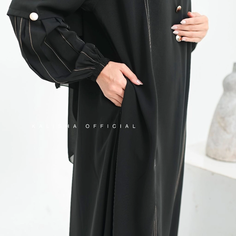Product image Kalisha official - Abaya Hitam Gamis Abaya Lengan Balon Abaya Turkey Gamis Muslimah Almeera Abaya Polos Gamis Syari Allsize Black