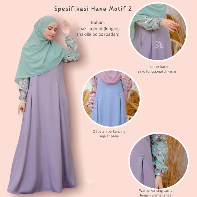 Product image AIZANA MOSLEM FASHION - Gamis terbaru simpel elegan dan syari SAE HANA-AZALEA M Hana Motif 2 Sage Blue