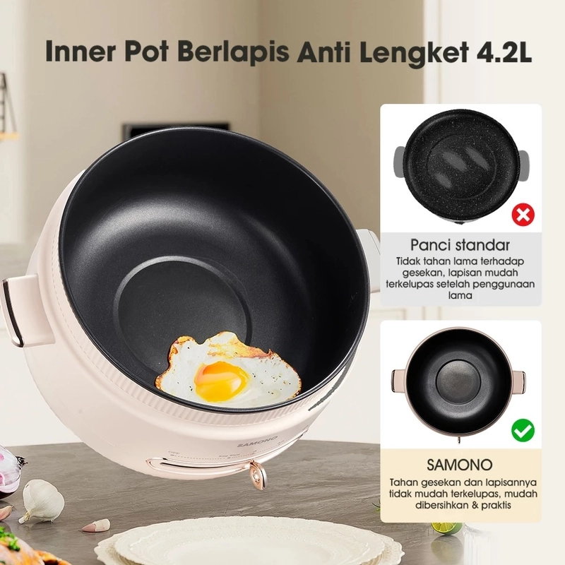 Product image UTAMAMEGA - SAMONO Panci Listrik SW-MC4L Multi Cooker 4Liter+2Liter Anti Lengket 800 Watt ( SWMC4L ) Warna Random