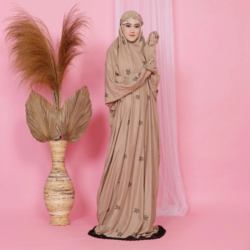 Product image Mukena Terusan Bordir Dewasa Bordir Terusan Motif Soroja allsize Mocca