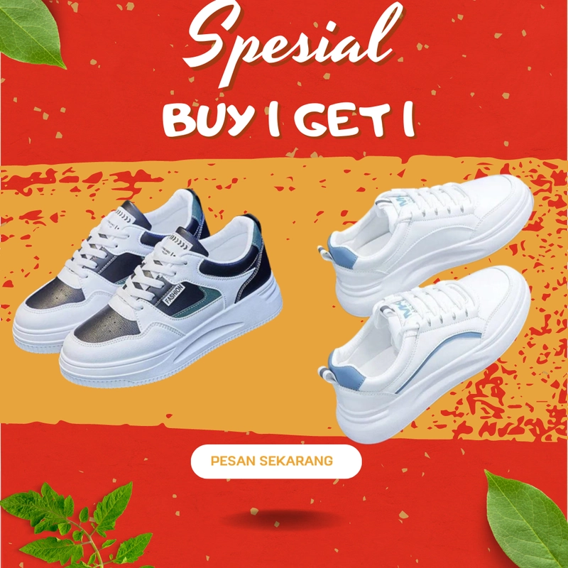 Product image Koekita - Paket Kombinasi Buy 1 Get 1 Sepatu Kets Sneakers Wanita Fashion Terbaru LV-002 & JN-002 36 HITAM & PUTIH BIRU