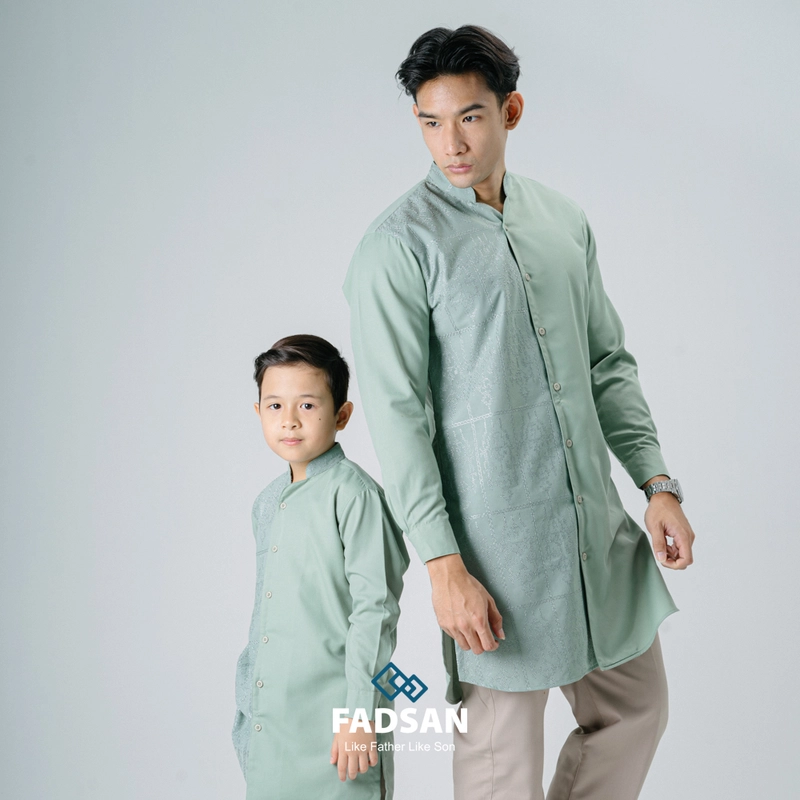 Product image FADSAN - Kurta Bordir Lengan Panjang Ayah & Anak Warna Sage Green - Kashmir Series SIZE ANAK XS KASHMIR SAGE GREEN